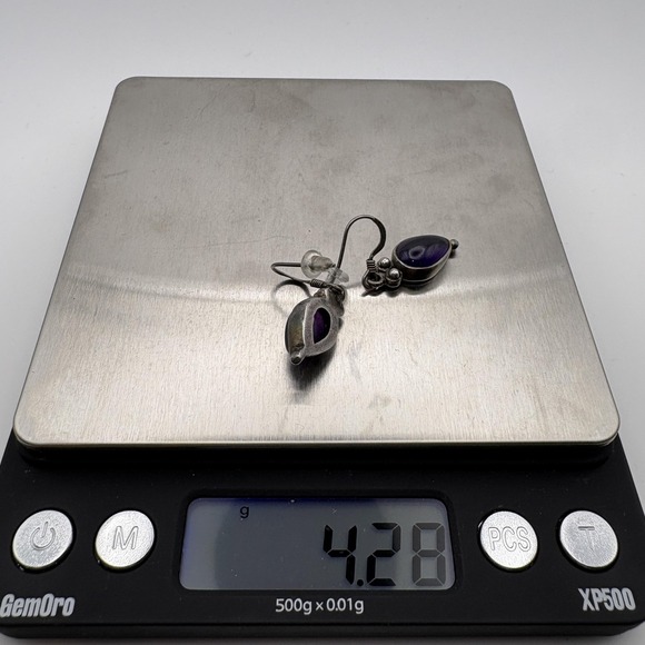 925 Sterling Silver Amethyst Teardrop Dangle Earrings Purple Gemstone Boho - Picture 6 of 7